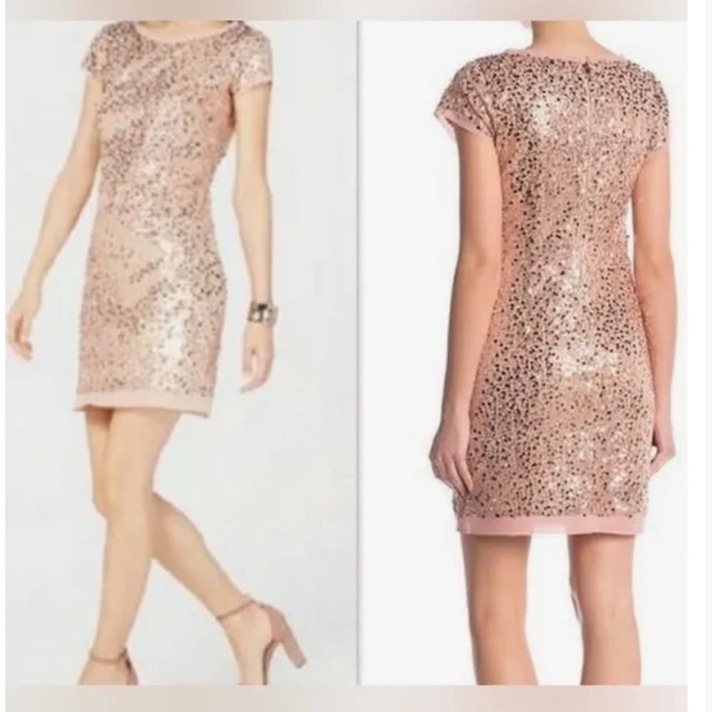 Vince Camuto Rose Gold Embellished Mini Dress with Flutter Sleeves for Cocktail